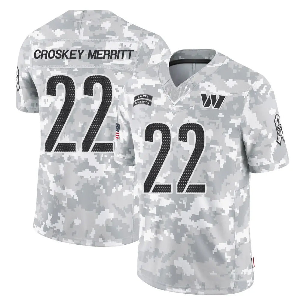 Cooneas W.Commanders #22 Jacory Croskey-Merritt Player Arctic Camo Salute to Service Limited Stitched Jerseys