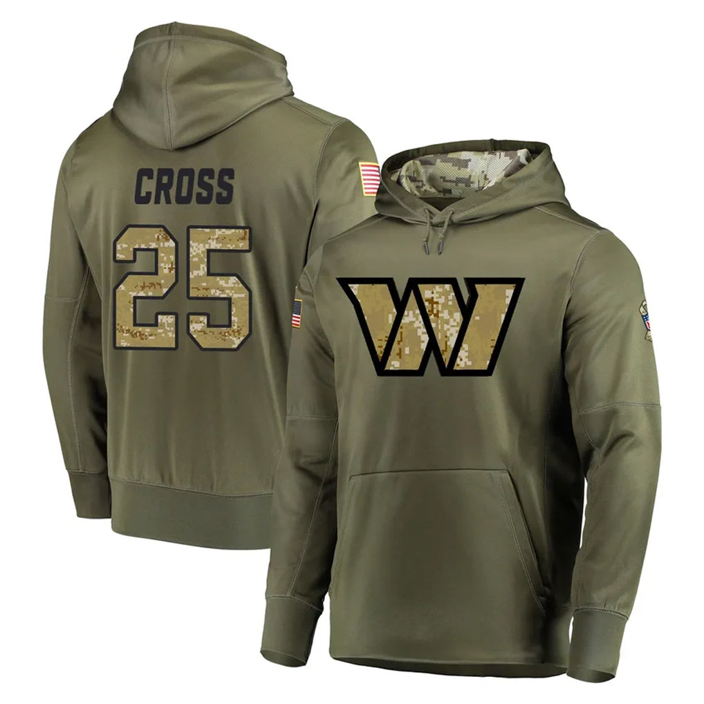 Cooneas W.Commanders #25 Nick Cross Player Olive Salute to Service Pullover Hoodie Limited Home Game Stitched Jerseys