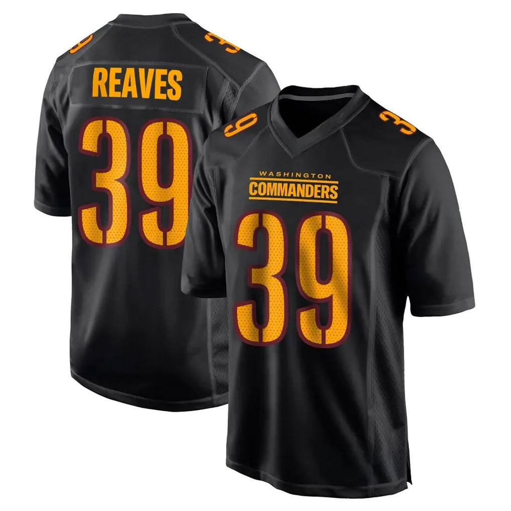 Cooneas W.Commanders #39 Jeremy Reaves Player Black Carbon Fashion Home Game Stitched Jerseys