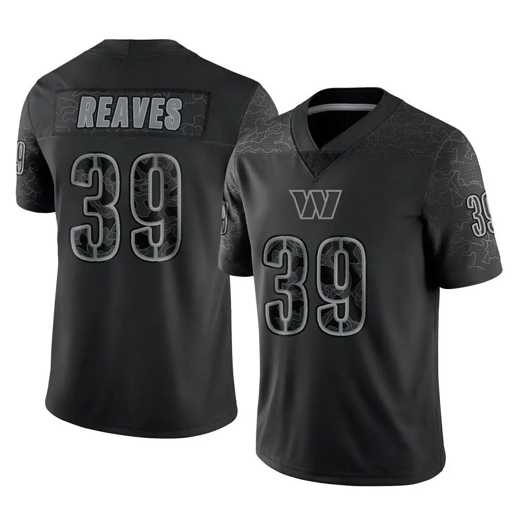 Cooneas W.Commanders #39 Jeremy Reaves Player Black Limited Reflective Home Game Stitched Jerseys