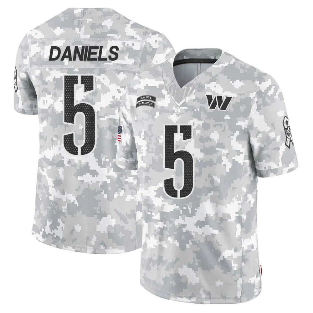 Cooneas W.Commanders #5 Jayden Daniels Player Limited Arctic Camo Salute to Service Stitched Jerseys