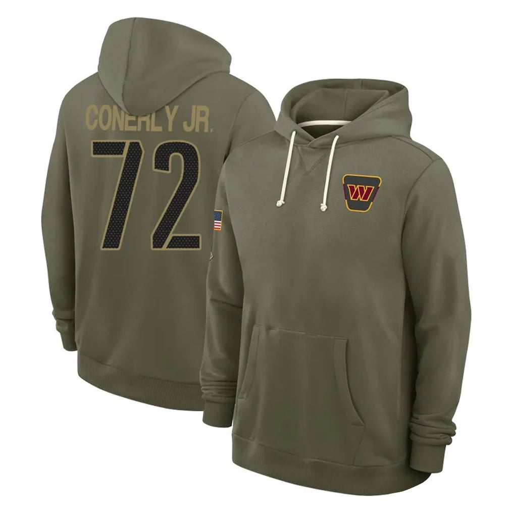 Cooneas W.Commanders #72 Josh Conerly Jr. Player Olive Salute to Service Pullover Hoodies Limited Home Stitched Jerseys
