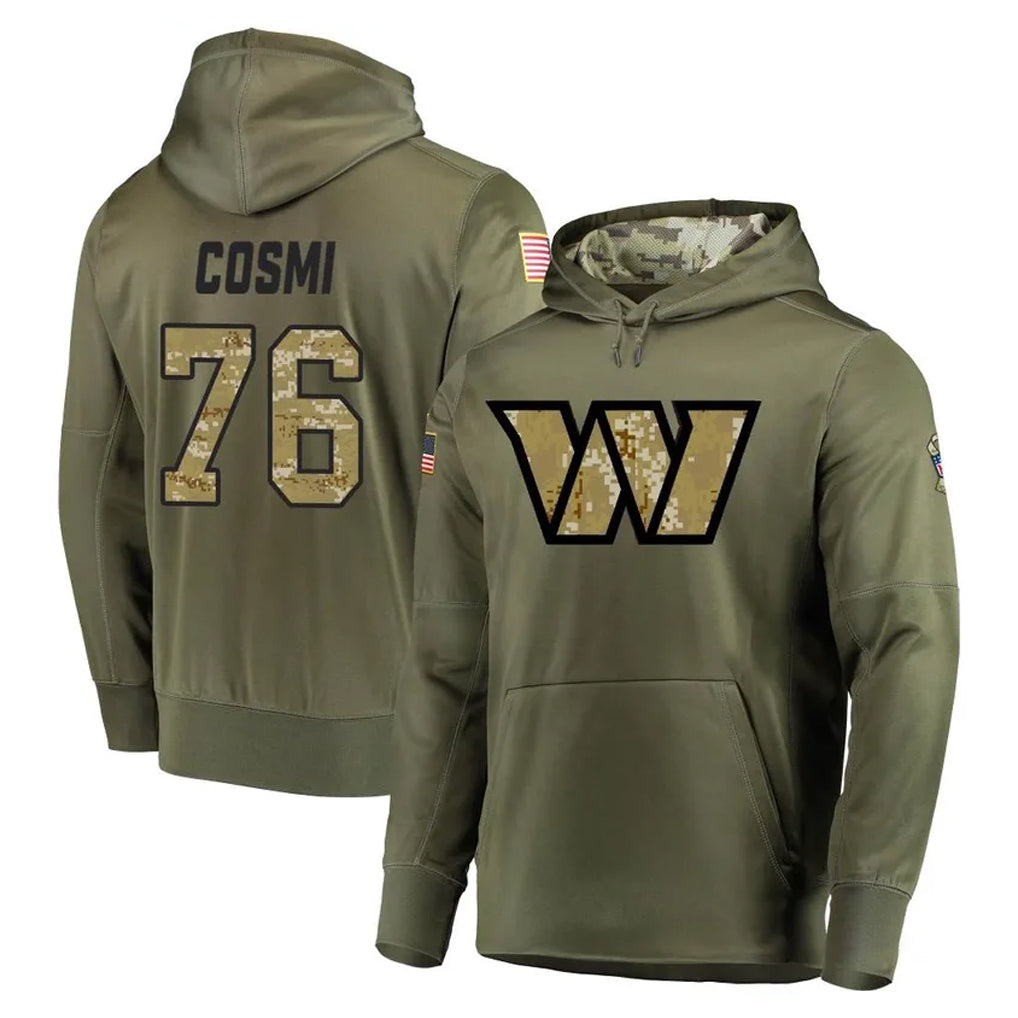 Cooneas W.Commanders #76 Sam Cosmi Player Olive Salute to Service Pullover Hoodie Limited Home Game Stitched Jerseys