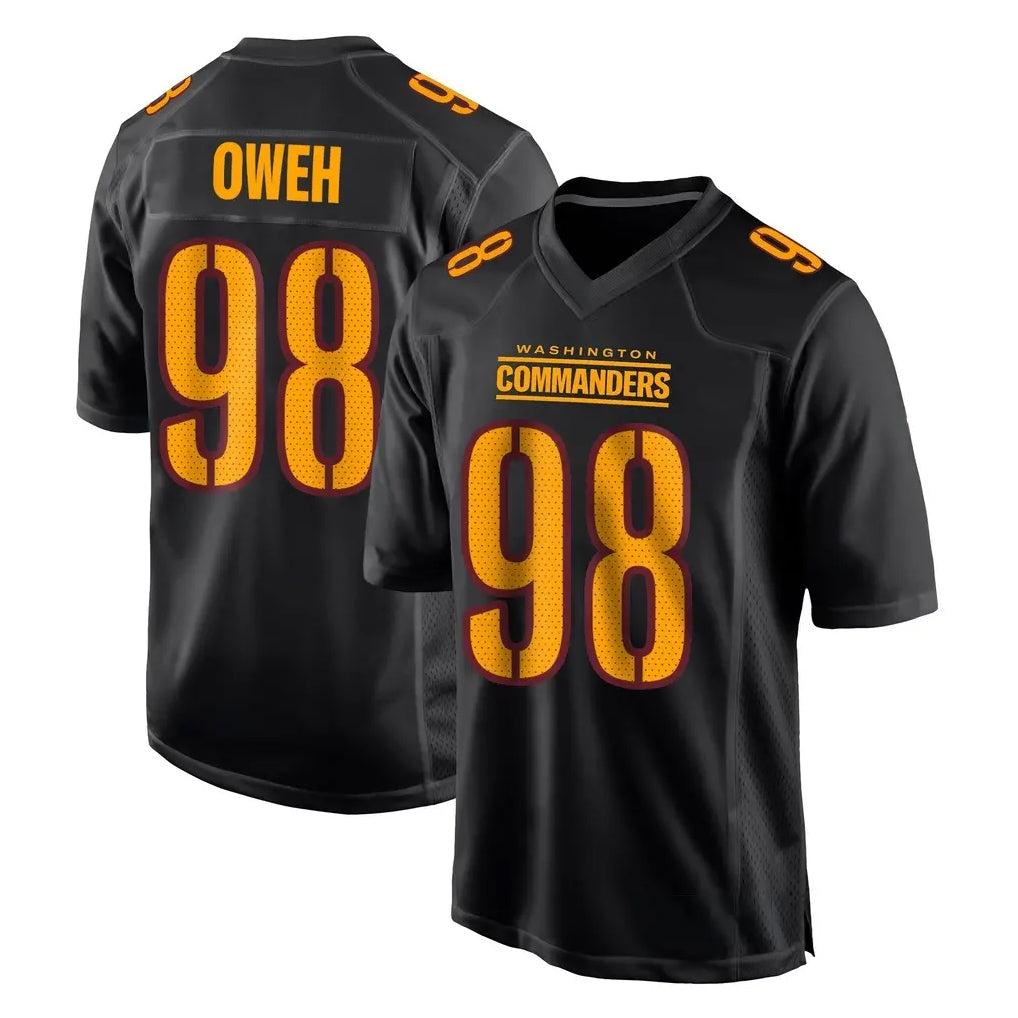 Cooneas W.Commanders #98 Odafe Oweh Player Black Carbon Fashion Home Game Stitched Jerseys