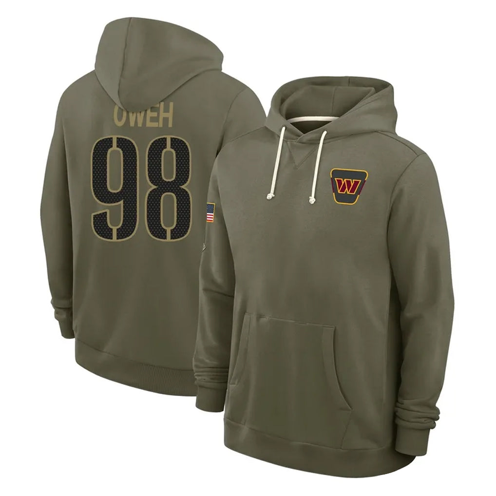 Cooneas W.Commanders #98 Odafe Oweh Player Olive Salute to Service Pullover Hoodies Limited Home Stitched Jerseys