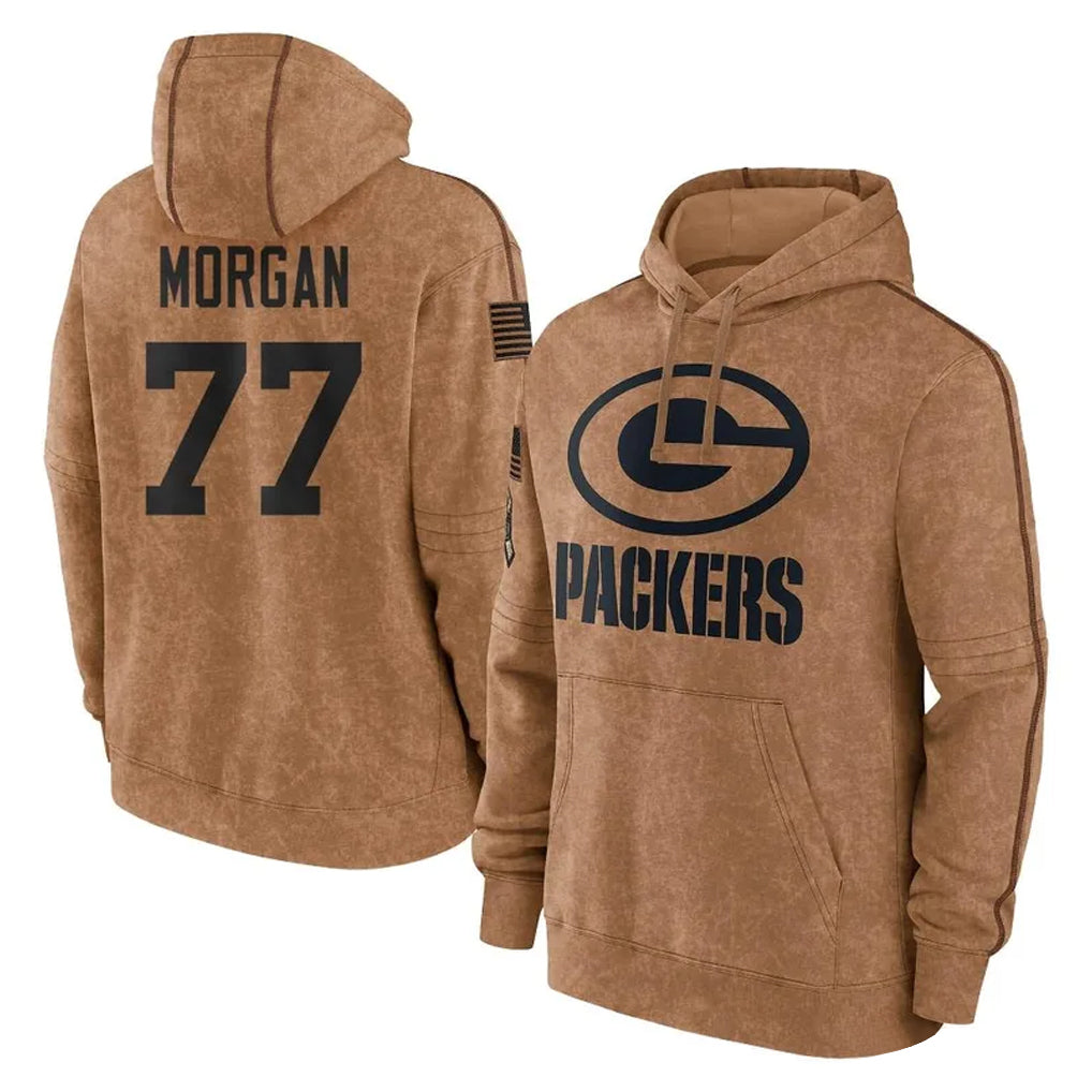 GB.Packers #77 Jordan Morgan Player Brown Salute to Service Hoodies Limited Game Cooneas Stitched Jerseys