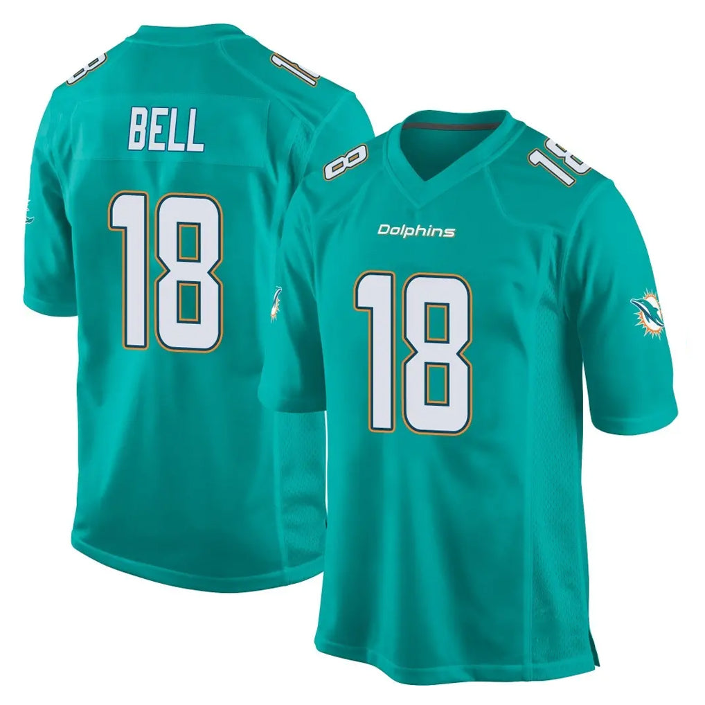 M.Dolphins #18 Chris Bell Player Aqua Team Color Home Game Cooneas Stitched Jerseys