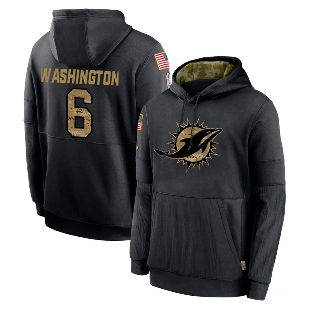 M.Dolphins #6 Malik Washington Player Black Salute to Service Hoodies Limited Game Cooneas Stitched Jerseys