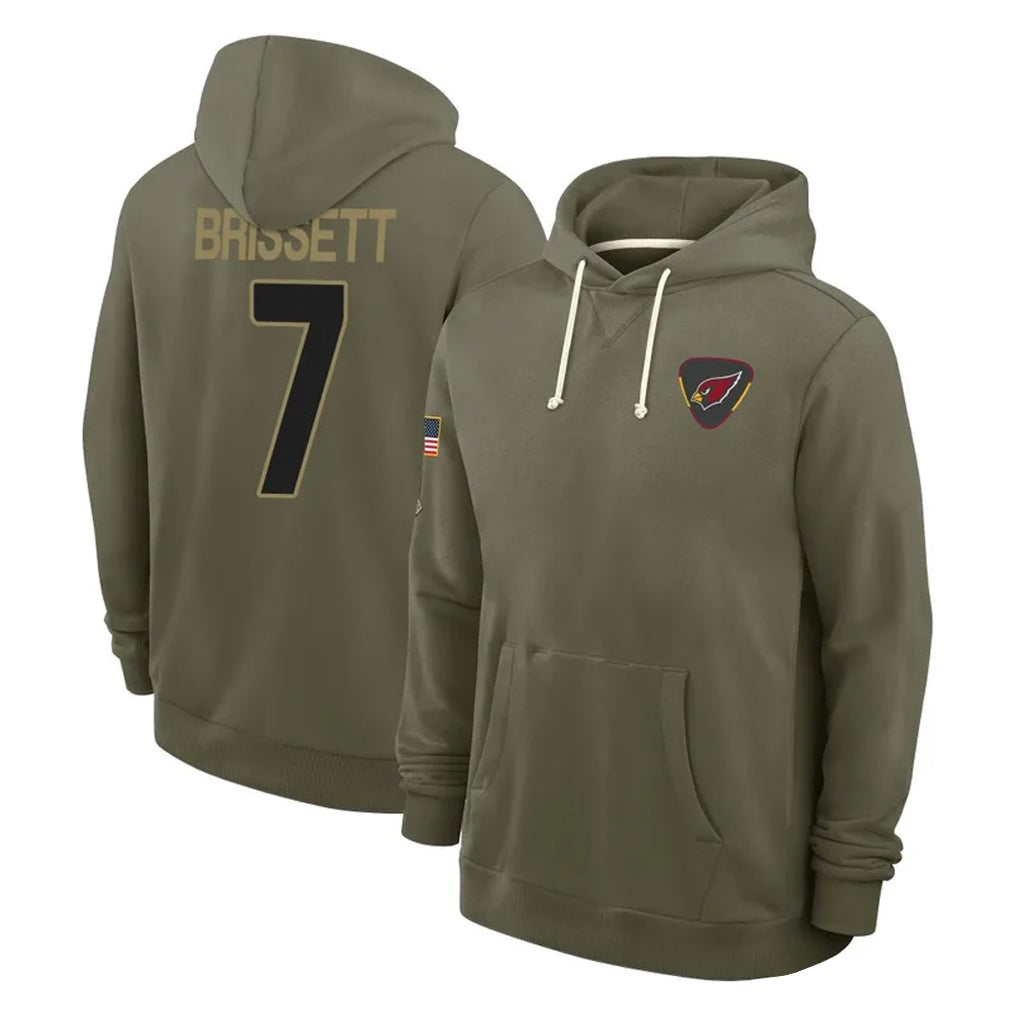 A.Cardinals #7 Jacoby Brissett Player Olive Salute to Service Pullover Hoodies Limited Cooneas Stitched Jerseys