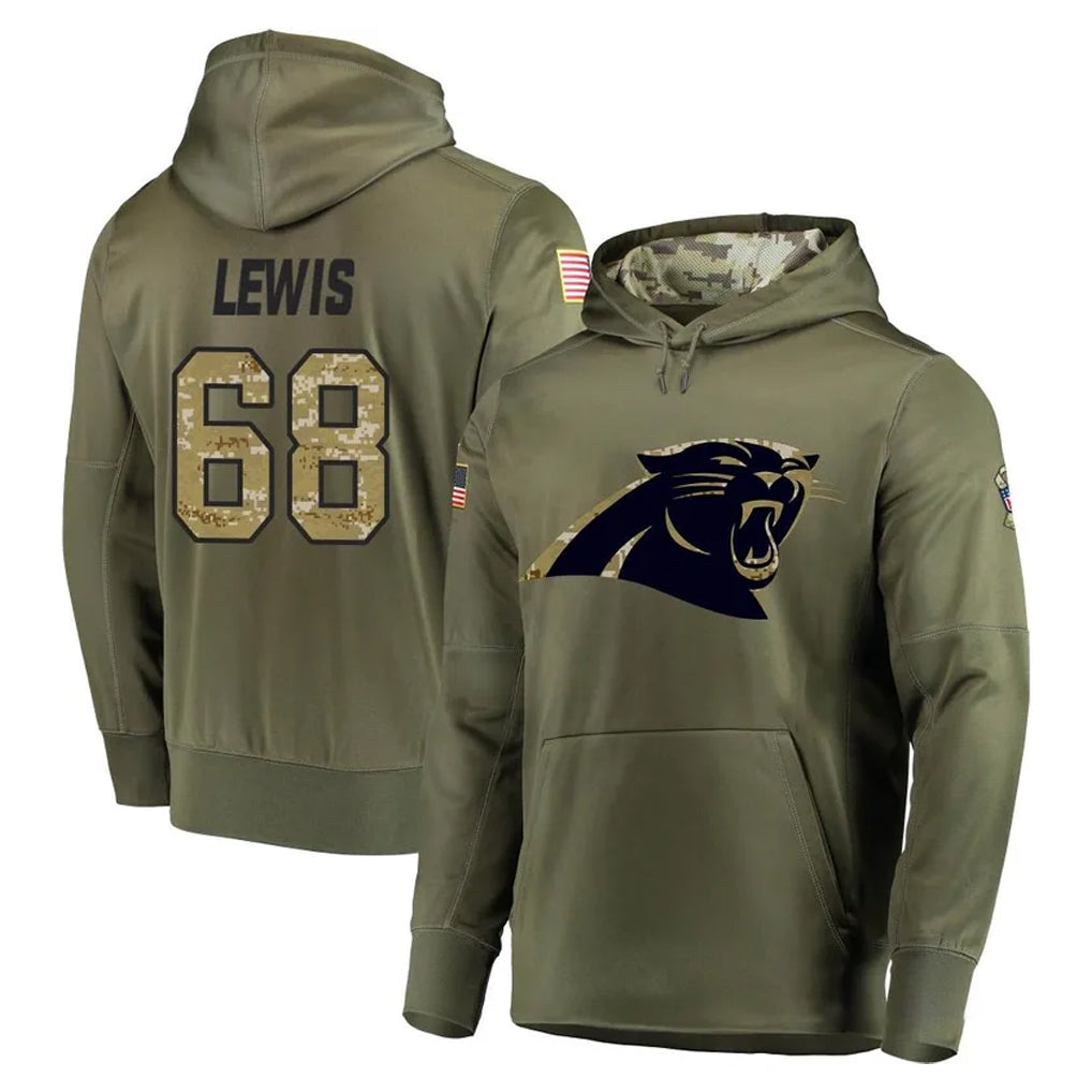 C.Panthers #68 Damien Lewis Player Olive Salute to Service Hoodies Cooneas Stitched Jerseys