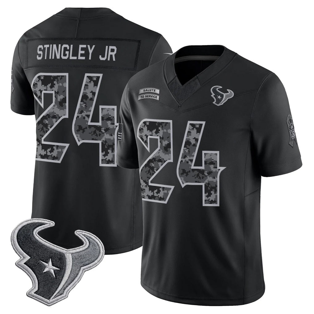 H.Texans #24 Derek Stingley Jr. Player Black Limited 2026 Salute to Service Home Game Cooneas Stitched Jerseys