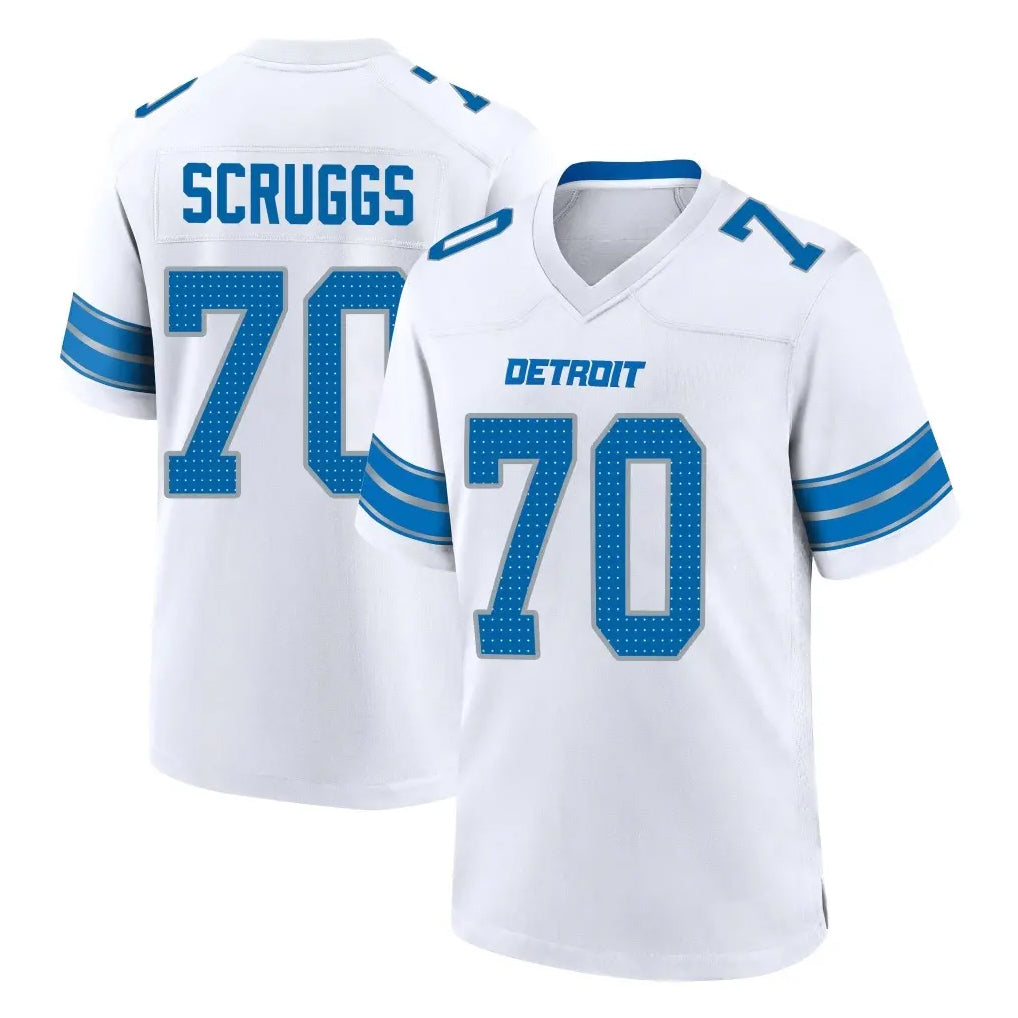 D.Lions #70 Juice Scruggs Player White Alternate Home Game Cooneas Stitched Jerseys