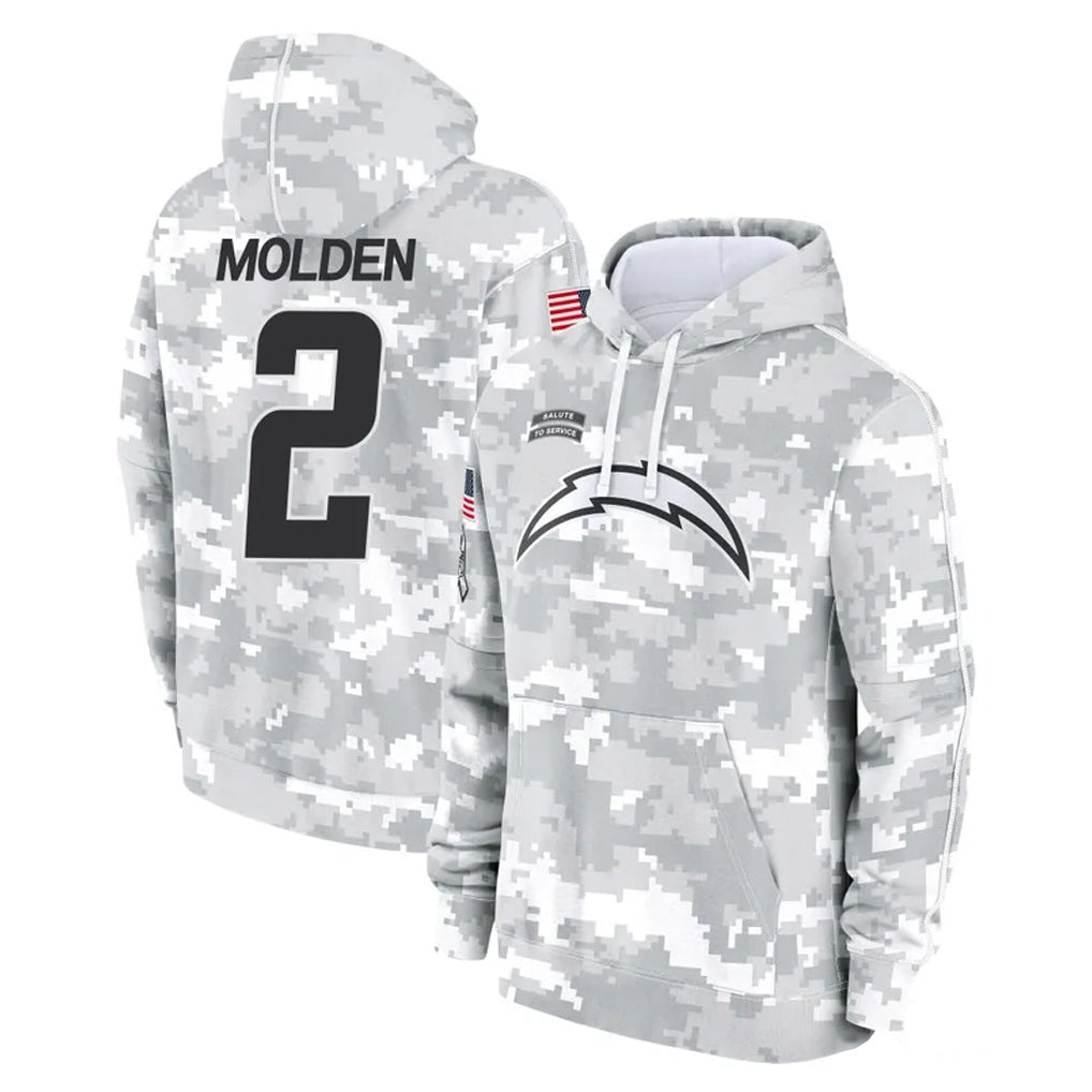 LA.Chargers #2 Elijah Molden Player Arctic Camo Salute to Service Hoodies Limited Game Stitched Jerseys