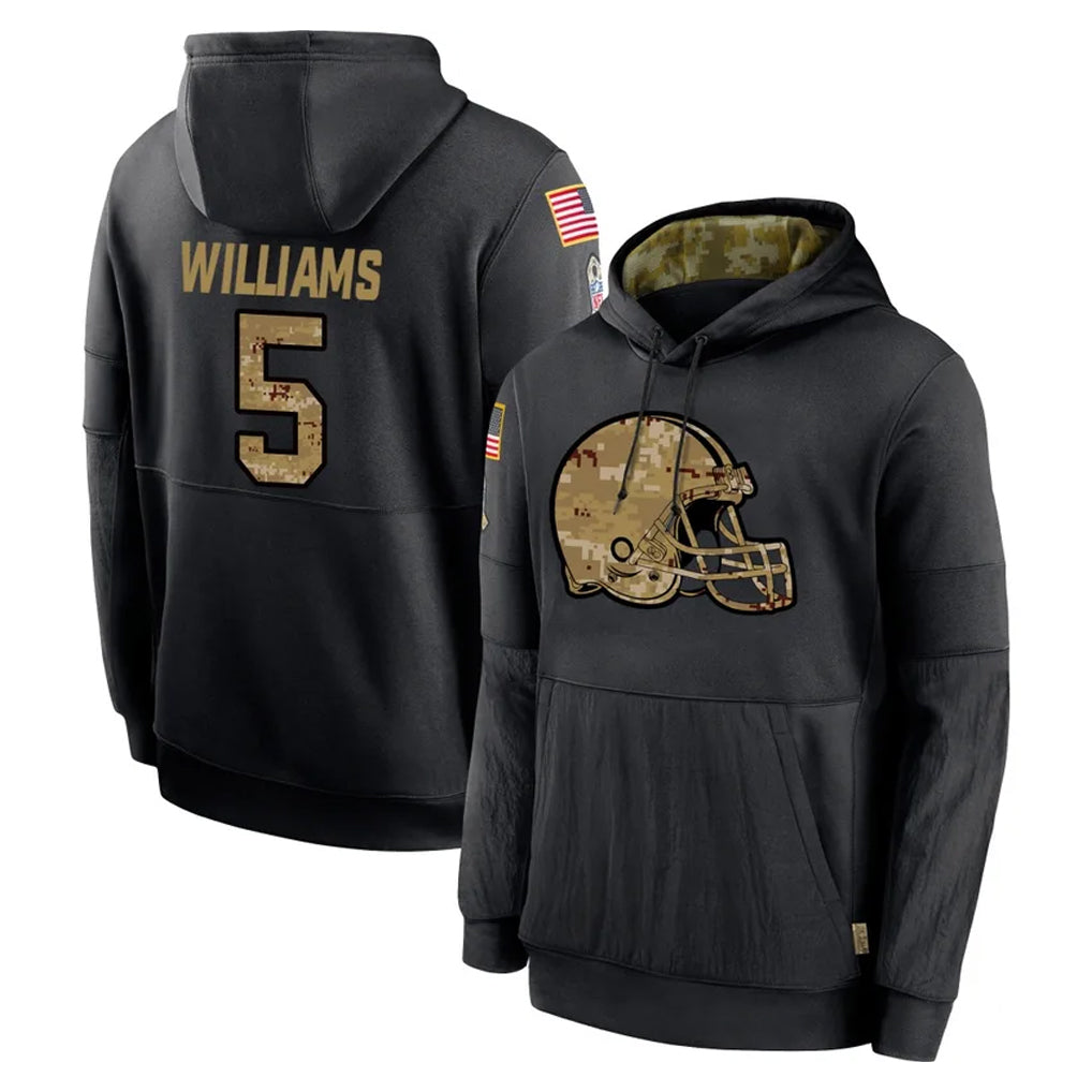 C.Browns #5 Quincy Williams Player Black Salute to Service Pullover Hoodies Limited Cooneas Stitched Jerseys