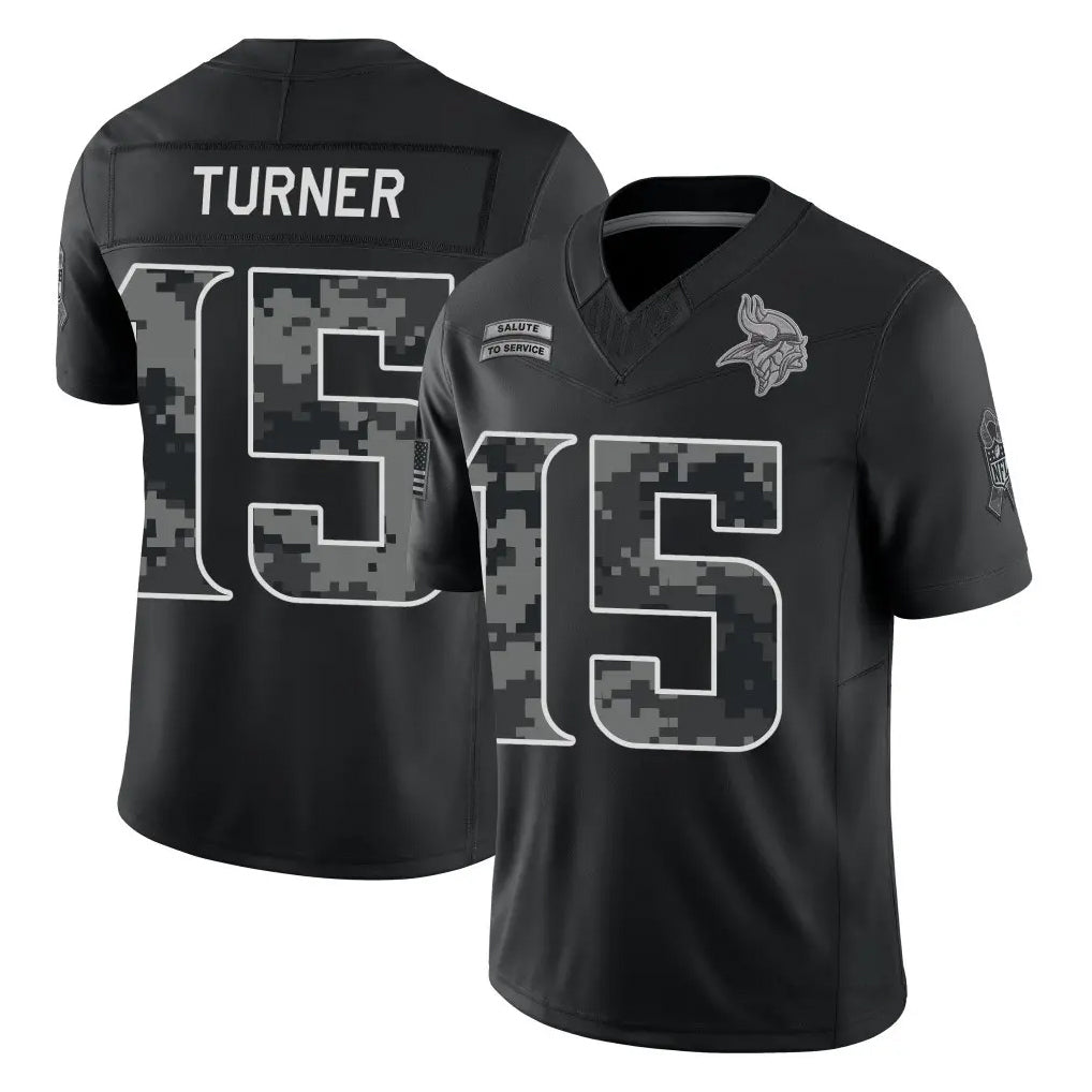 MN.Vikings #15 Dallas Turner Player Black Limited 2026 Salute to Service Home Game Cooneas Stitched Jerseys
