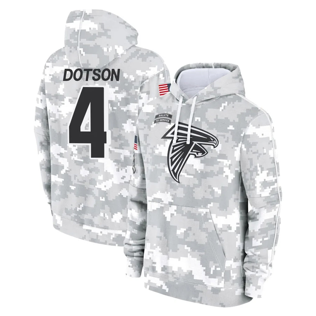 A.Falcons #4 Jahan Dotson Player Camo Arctic Salute to Service Hoodies Limited Cooneas Stitched Jerseys