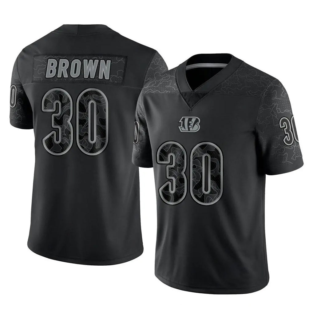 C.Bengals #30 Chase Brown Player Black Reflective Limited Game Cooneas Stitched Jerseys