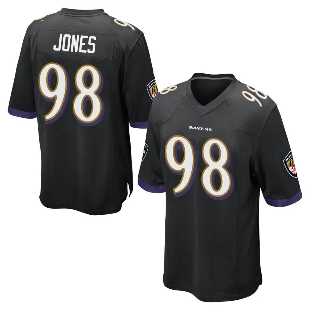 B.Ravens #98 Travis Jones Player Black Home Game Cooneas Stitched Jerseys