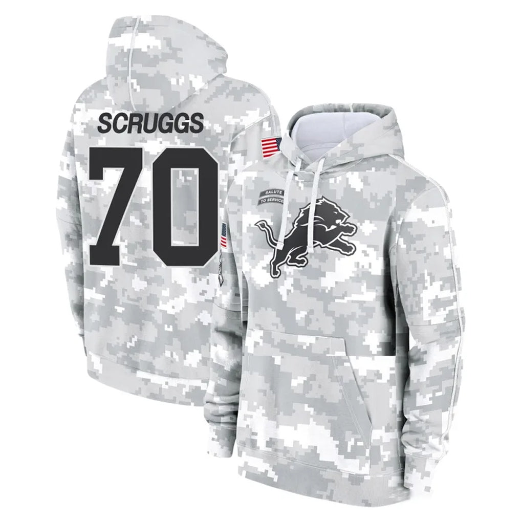 D.Lions #70 Juice Scruggs Player Arctic Camo Salute to Service Hoodies Limited Game Cooneas Stitched Jerseys