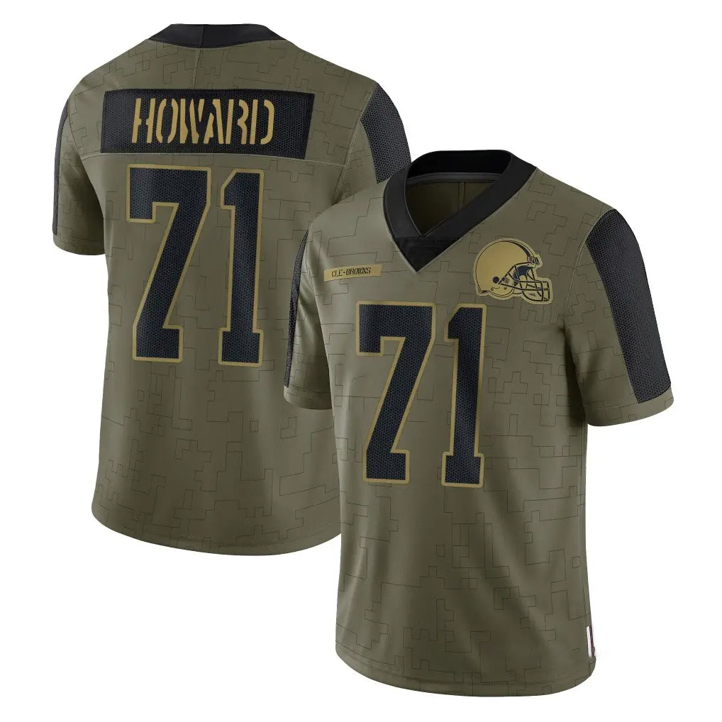 C.Browns #71 Tytus Howard Player Olive Salute to Service Limited Home Game Cooneas Stitched Jerseys