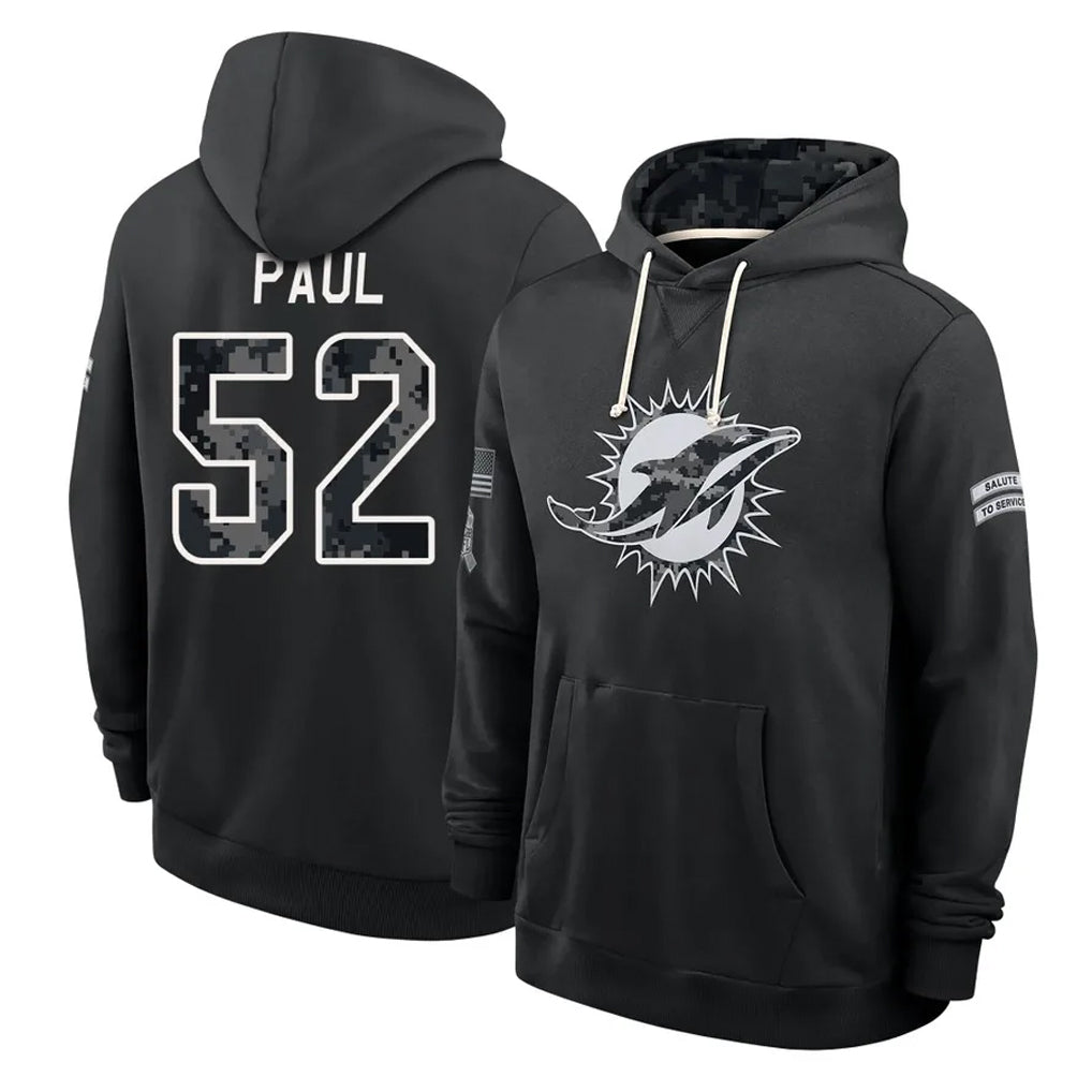 M.Dolphins #52 Patrick Paul Player 2026 Black Logo Pullover Hoodies Limited Game Cooneas Stitched Jerseys
