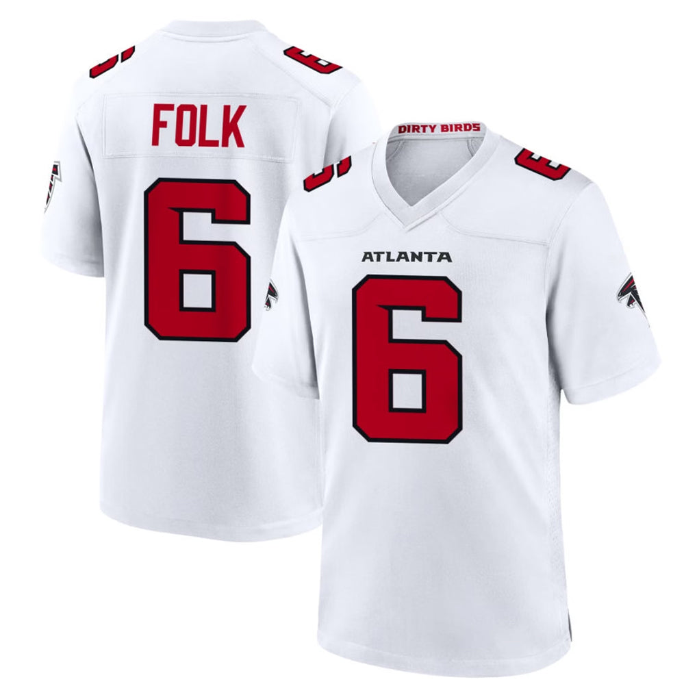 A.Falcons #6 Nick Folk Player White Team Color Home Game Cooneas Stitched Jerseys