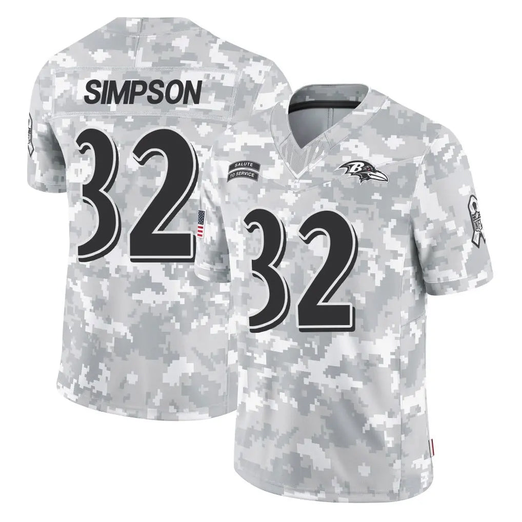 B.Ravens #32 Trenton Simpson Player Arctic Camo Salute to Service Limited Cooneas Stitched Jerseys