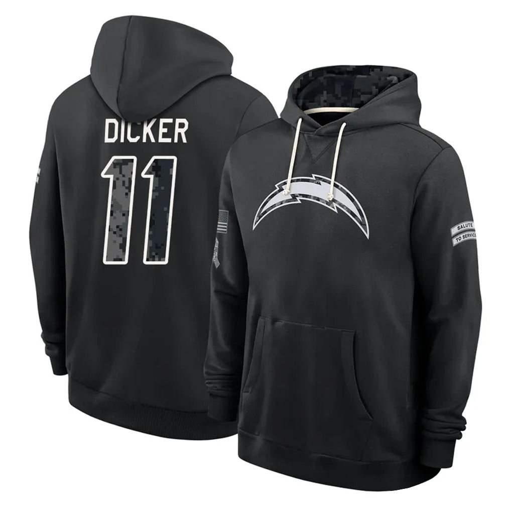 LA.Chargers #11 Cameron Dicker Player 2026 Black Logo Pullover Hoodies Limited Game Stitched Jerseys