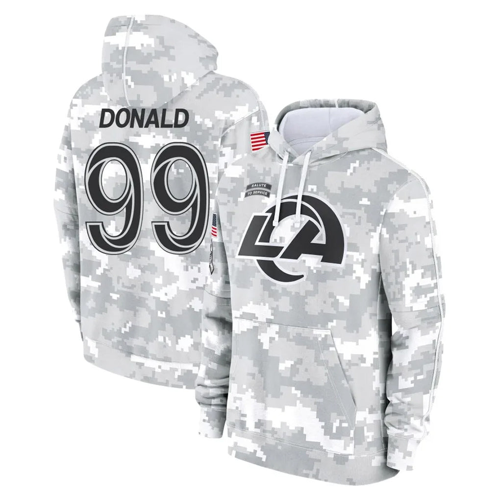 LA.Rams #99 Aaron Donald Player Arctic Camo Salute to Service Hoodies Limited Game Cooneas Stitched Jerseys