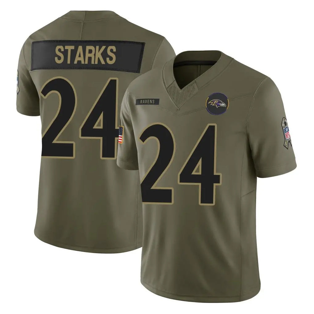 B.Ravens #24 Malaki Starks Player Olive Salute To Service Limited Home Game Cooneas Stitched Jerseys