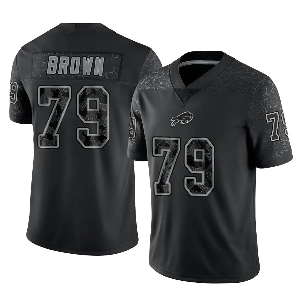 B.Bills #79 Spencer Brown Player Black RFLCTV Limited Cooneas Stitched Jerseys