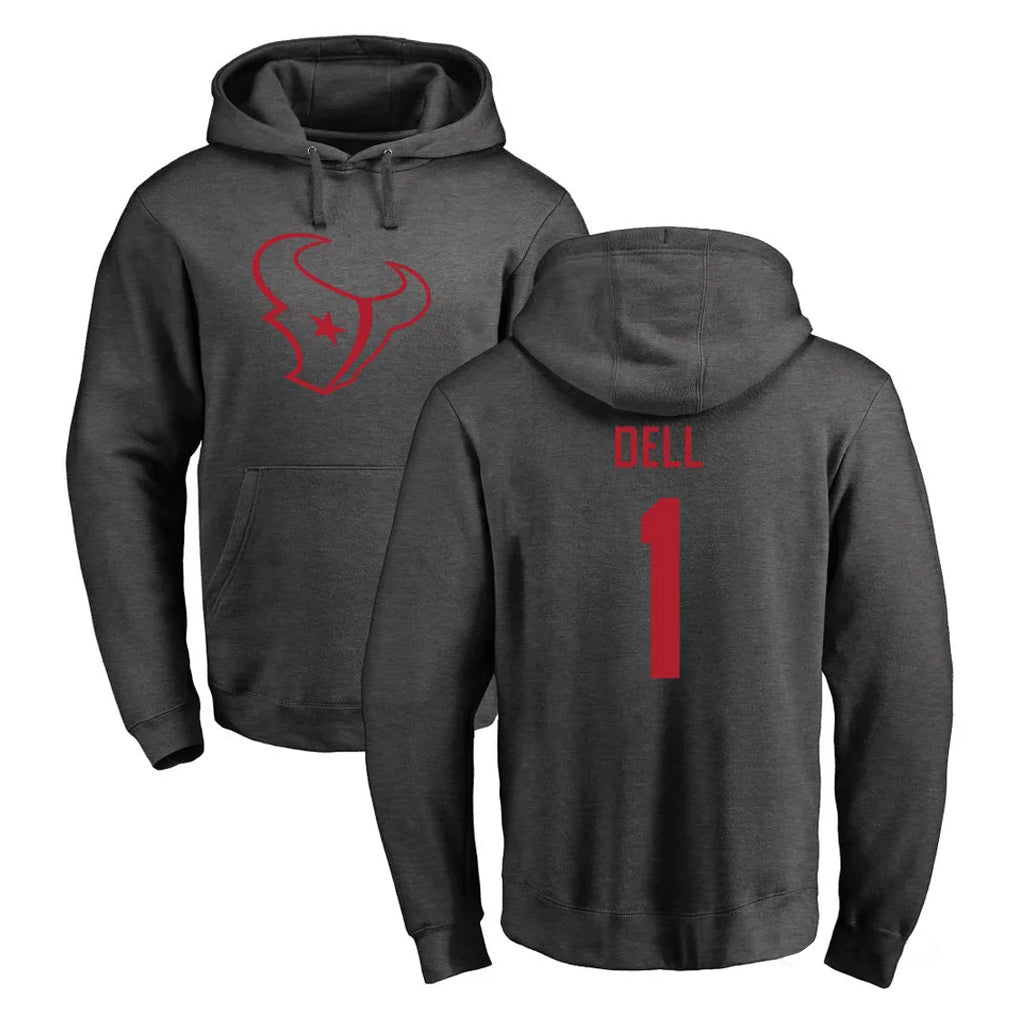 H.Texans #1 Tank Dell Player Gray Pro Line Pullover Hoodie Limited Game Cooneas Stitched Jerseys