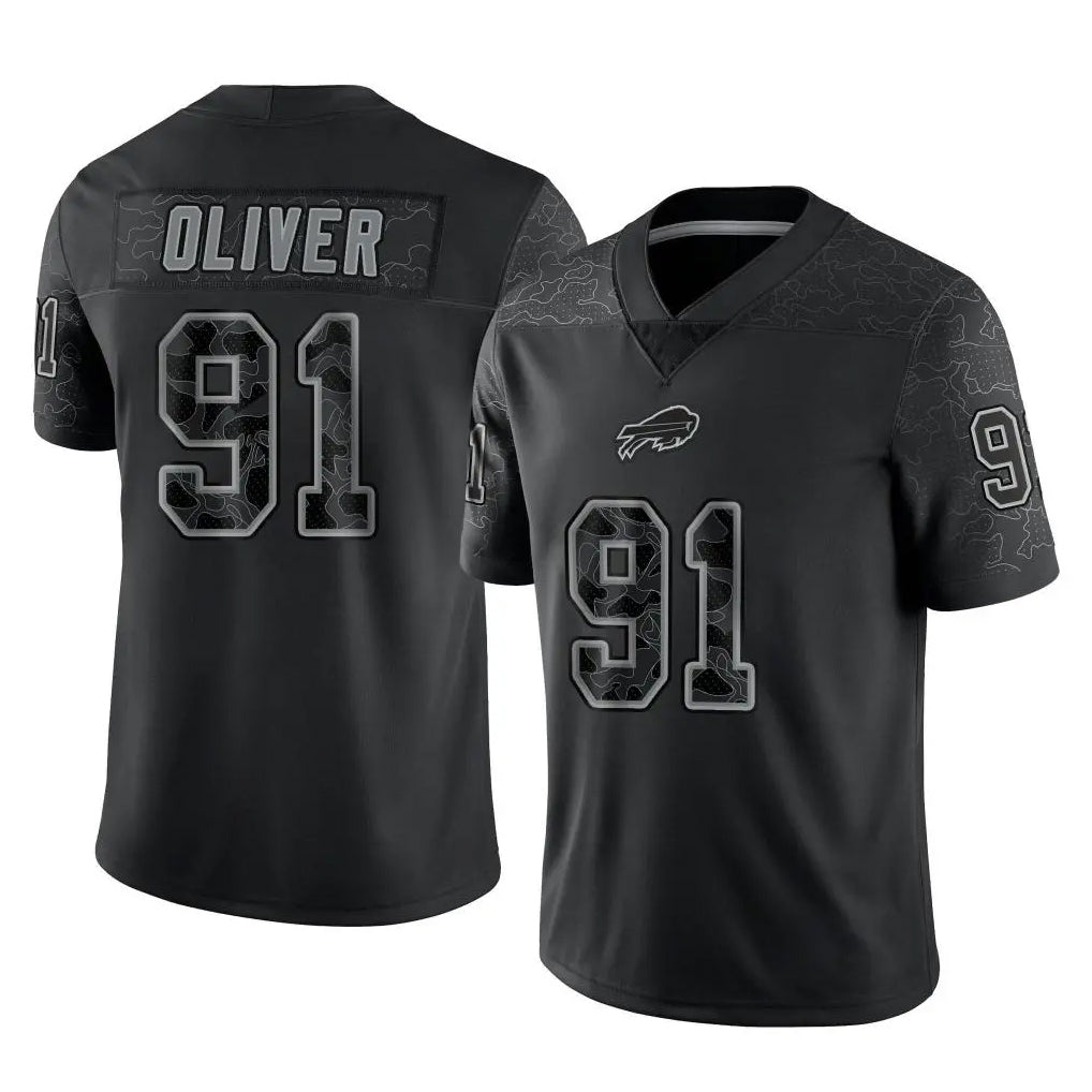 B.Bills #91 Ed Oliver Player Black RFLCTV Limited Cooneas Stitched Jerseys