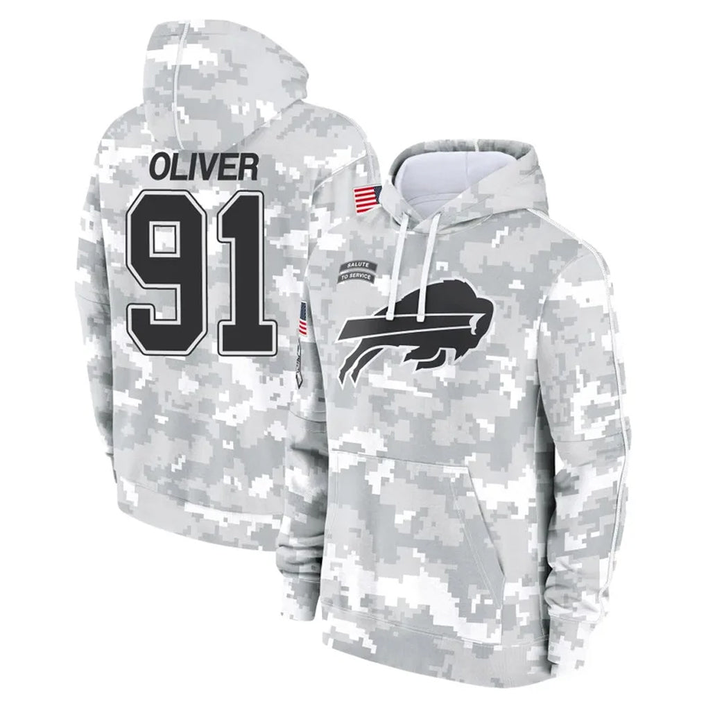 B.Bills #91 Ed Oliver Player Arctic Camo Salute to Service Hoodies Cooneas Stitched Jerseys