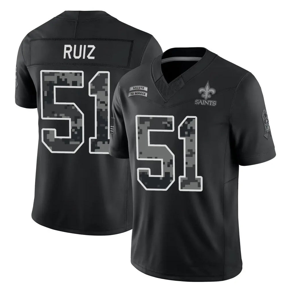 NO.Saints #51 Cesar Ruiz Player Black Limited 2026 Salute to Service Home Game Cooneas Stitched Jerseys