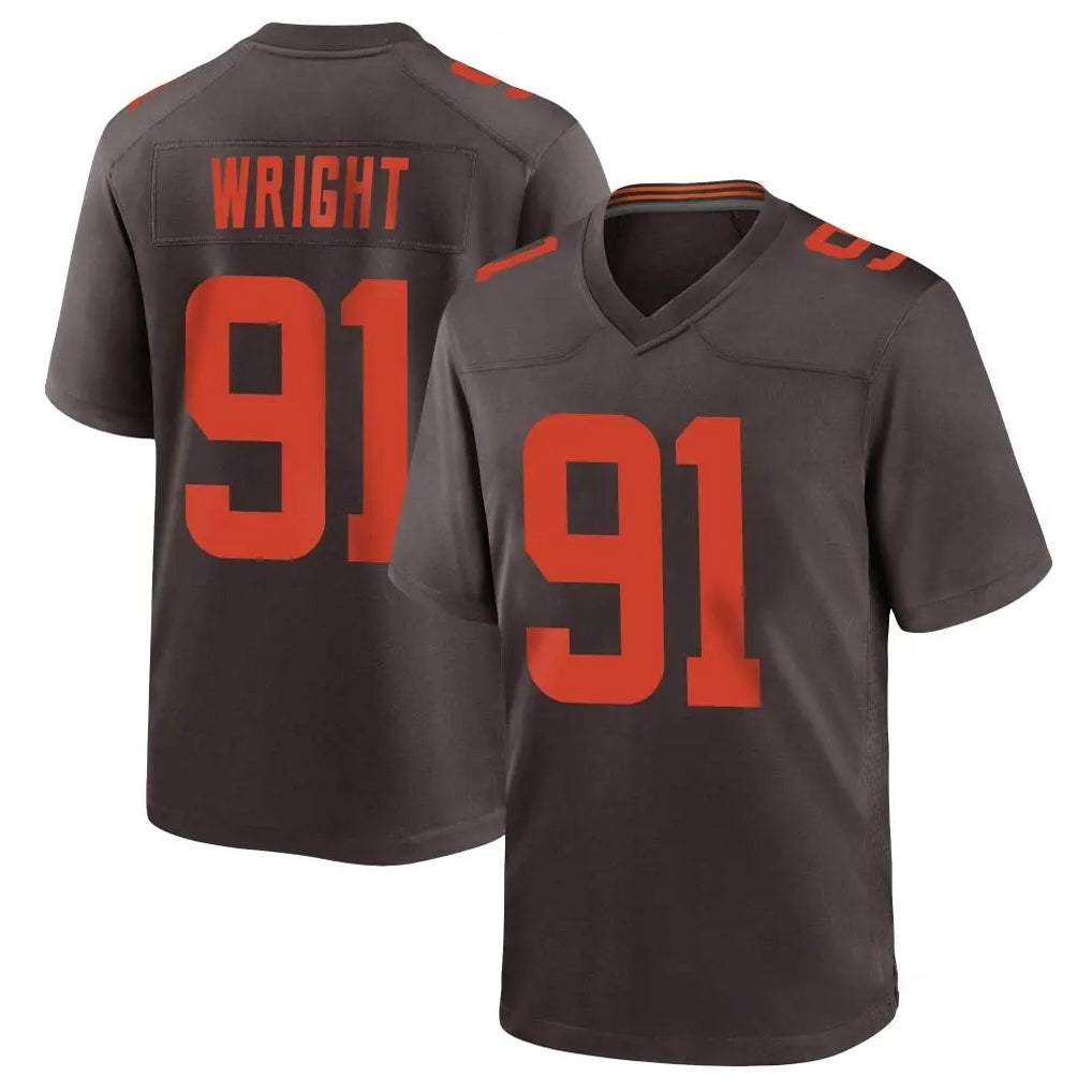 C.Browns #91 Alex Wright Player Brown Alternate Home Game Cooneas Stitched Jerseys
