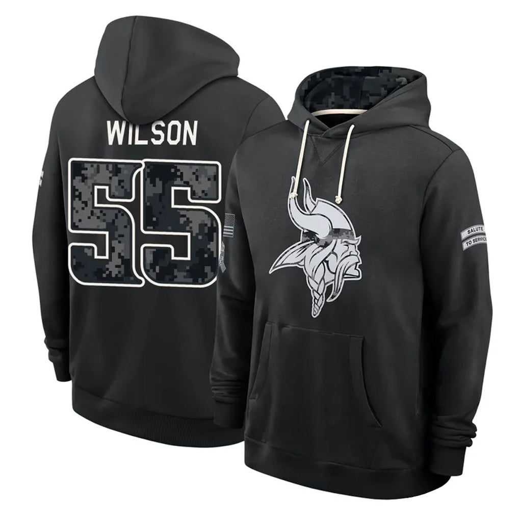 MN.Vikings #55 Eric Wilson Player 2026 Black Logo Pullover Hoodies Limited Game Cooneas Stitched Jerseys