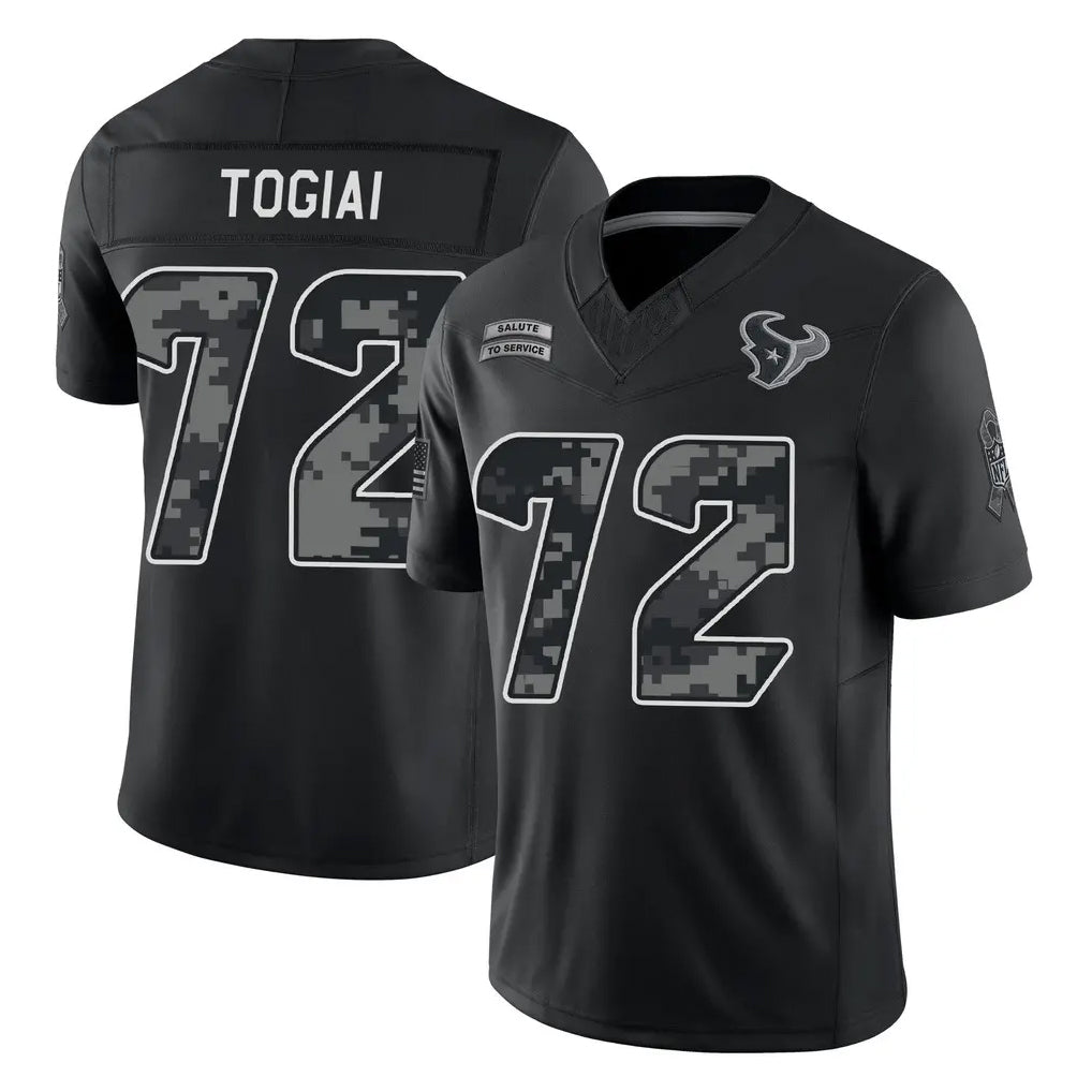 H.Texans #72 Tommy Togiai Player Black Limited 2026 Salute to Service Home Game Cooneas Stitched Jerseys