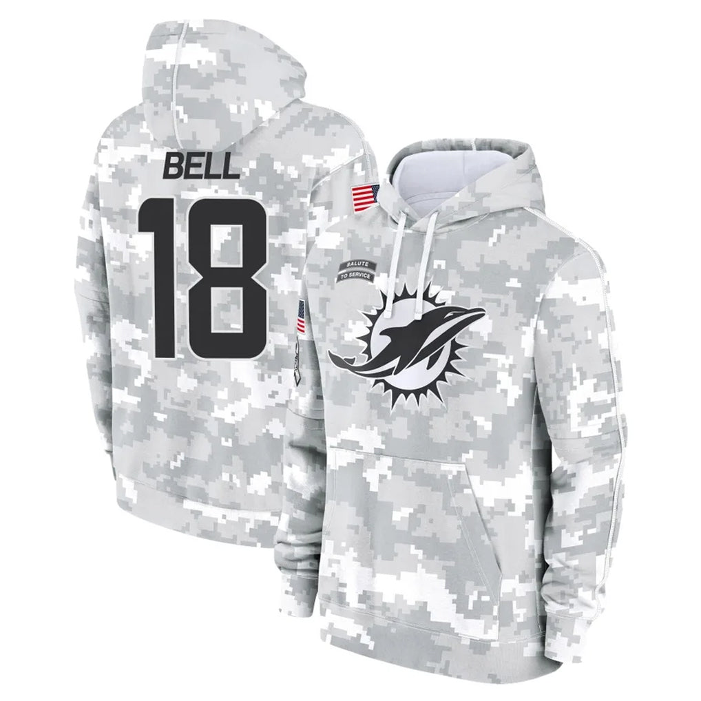 M.Dolphins #18 Chris Bell Player Arctic Camo Salute to Service Hoodies Limited Game Cooneas Stitched Jerseys