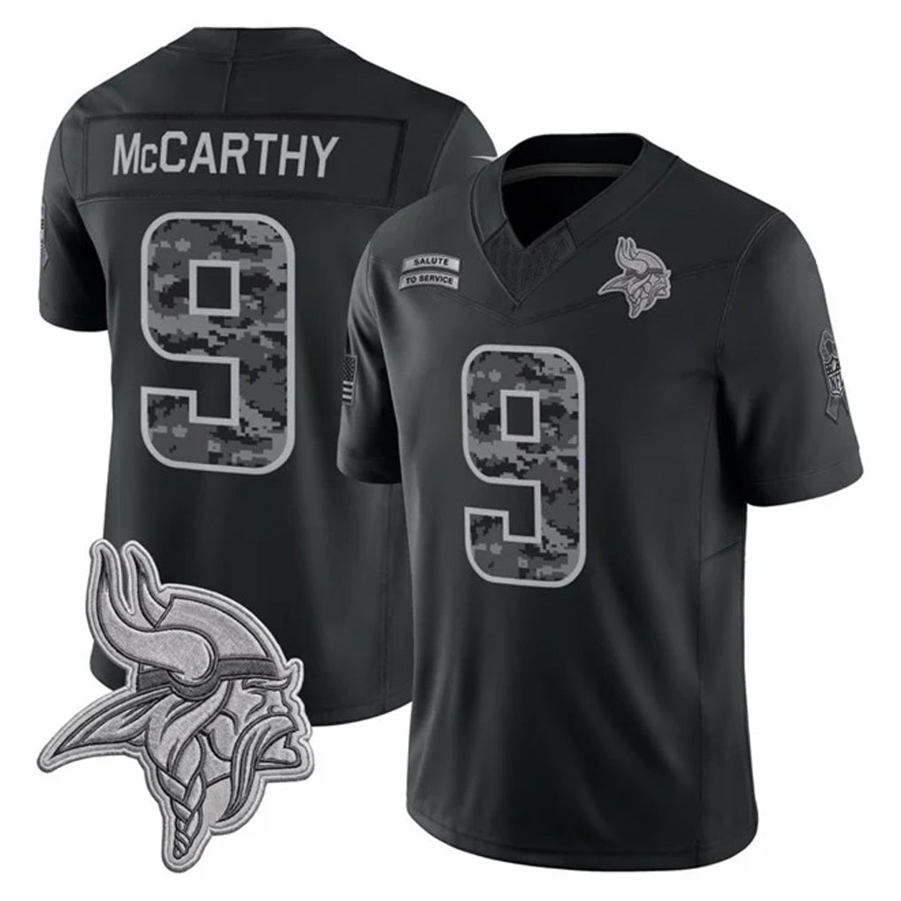 MN.Vikings #9 J.J. McCarthy Player Black Limited 2026 Salute to Service Home Game Cooneas Stitched Jerseys