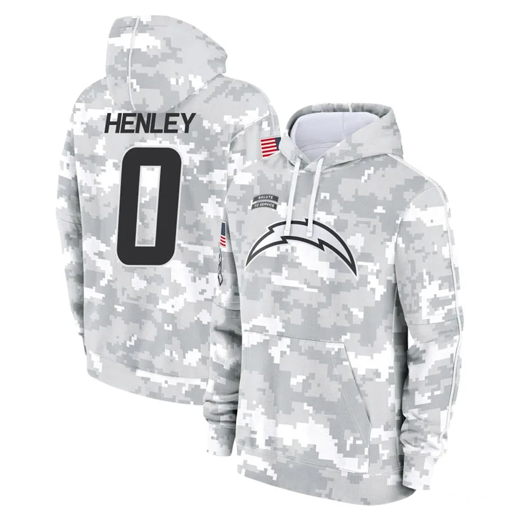 LA.Chargers #0 Daiyan Henley Player Arctic Camo Salute to Service Hoodies Limited Game Stitched Jerseys