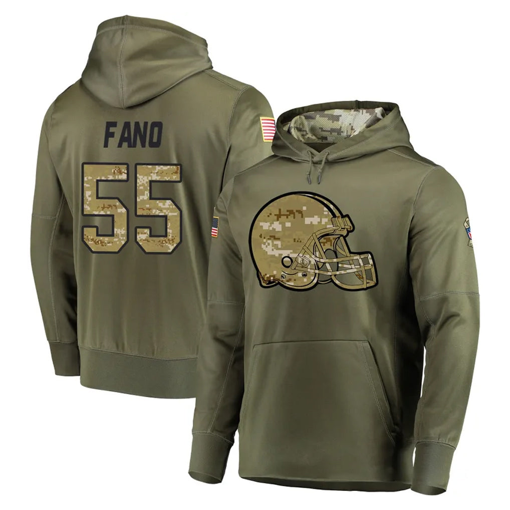 C.Browns #55 Spencer Fano Player Olive Salute to Service Pullover Hoodies Home Game Cooneas Stitched Jerseys