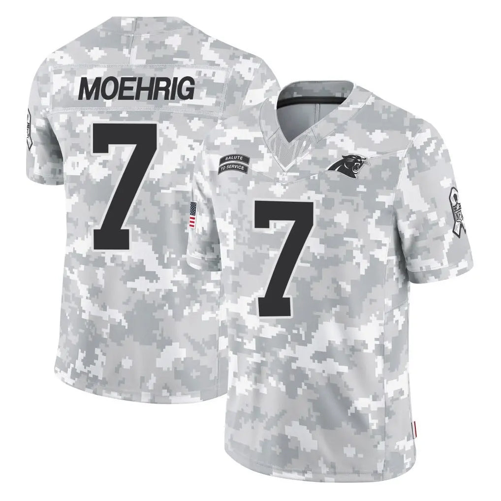 C.Panthers #7 Tre'von Moehrig Player Arctic Camo Salute to Service Limited Game Cooneas Stitched Jerseys