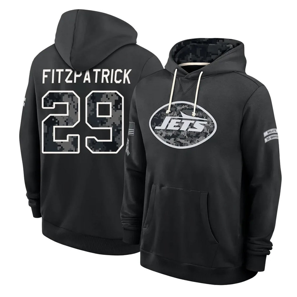 NY.Jets #29 Minkah Fitzpatrick Player 2026 Black Logo Pullover Hoodies Limited Game Cooneas Stitched Jerseys