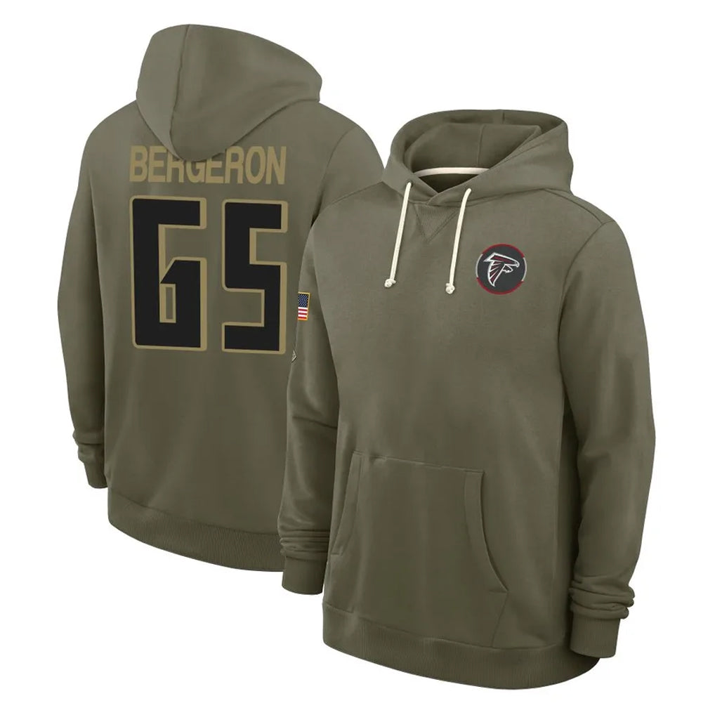 A.Falcons #65 Matthew Bergeron Player Olive 2025 Salute to Service Hoodies Cooneas Stitched Jerseys