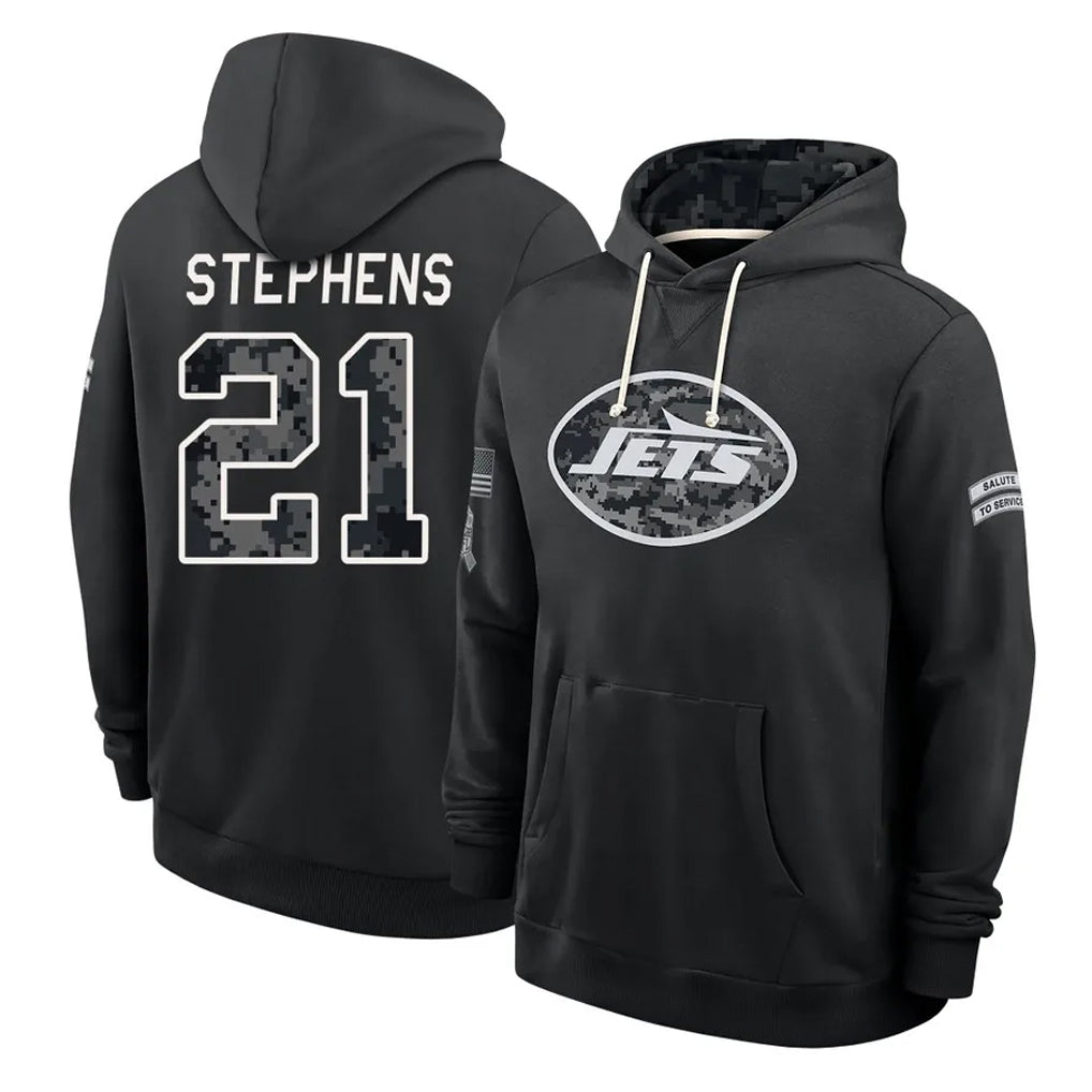 NY.Jets #21 Brandon Stephens Player 2026 Black Logo Pullover Hoodies Limited Game Cooneas Stitched Jerseys