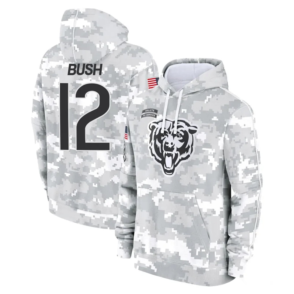 C.Bears #12 Devin Bush Player Arctic Camo Salute to Service Pullover Hoodies Limited Cooneas Stitched Jerseys