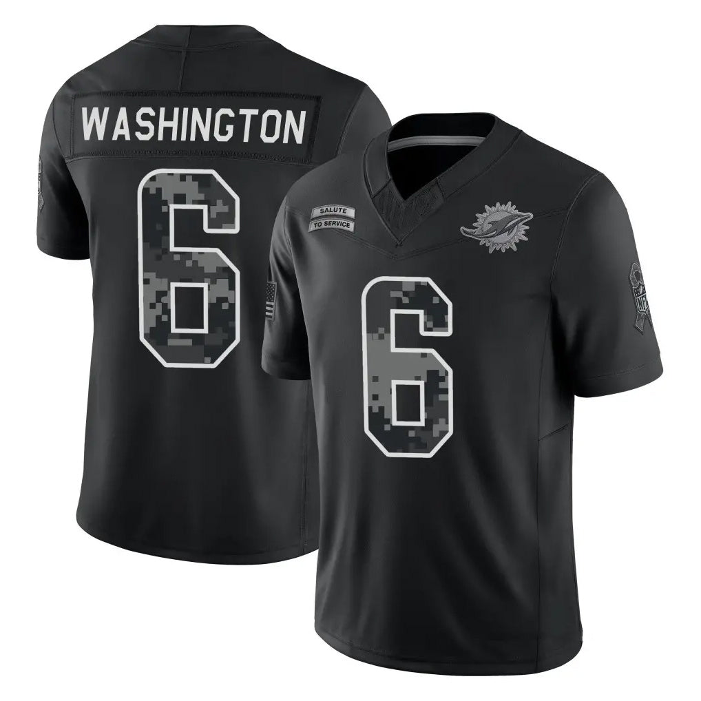 M.Dolphins #6 Malik Washington Player Black Limited 2026 Salute to Service Home Game Cooneas Stitched Jerseys