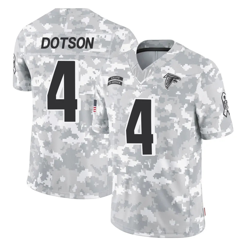 A.Falcons #4 Jahan Dotson Player Camo Salute to Service Limited Cooneas Stitched Jerseys