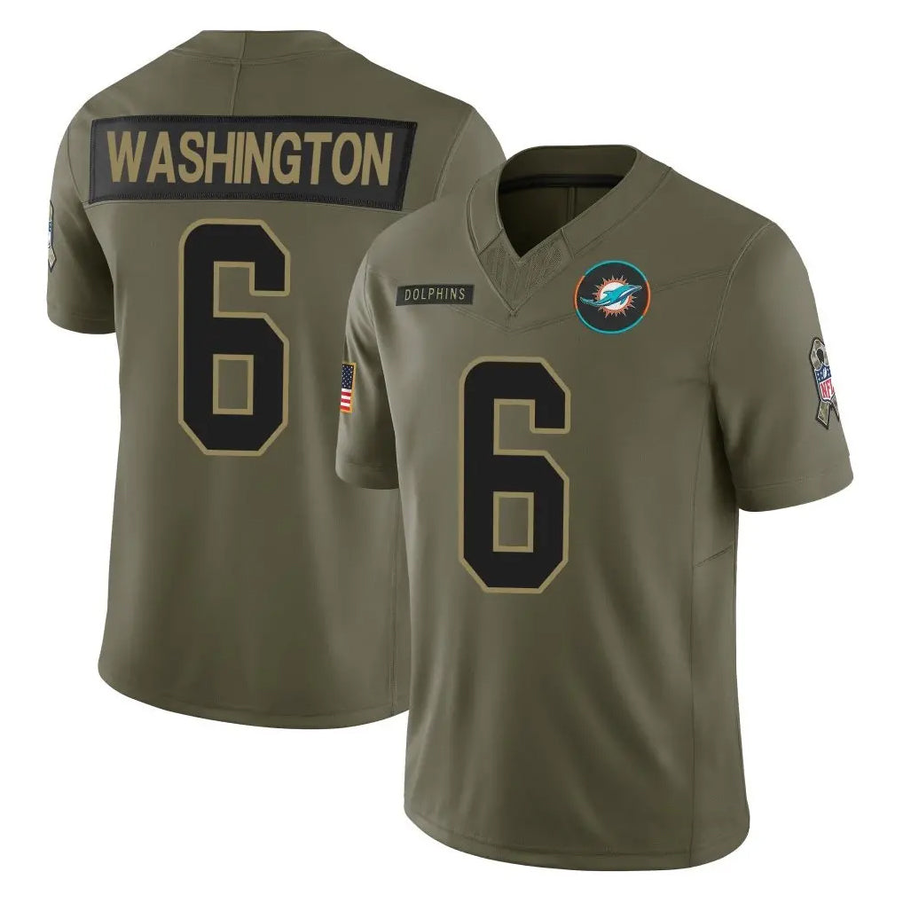M.Dolphins #6 Malik Washington Player Olive 2025 Salute To Service Limited Game Cooneas Stitched Jerseys